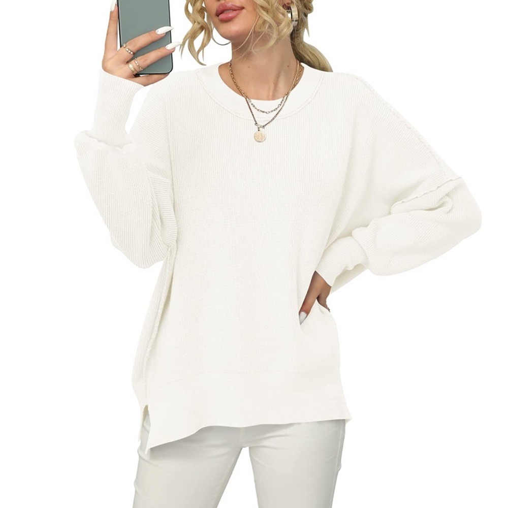 Oversized Side Slit Ribbed Knit Sweater